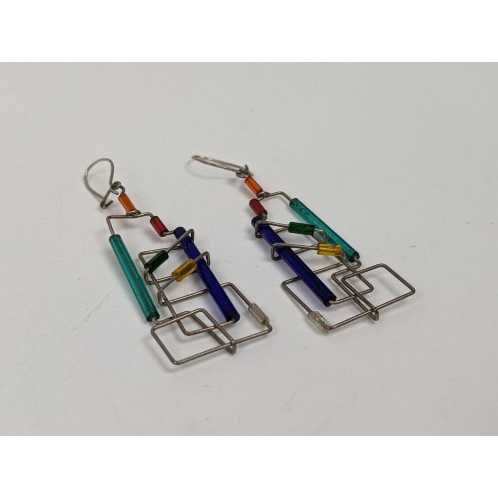 Vintage Barbie Levy Barb Wire Art Pierced Dangling Blue Green Abstract 1980s - Picture 3 of 6